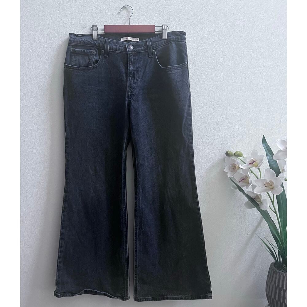 LEVI’s Women's Middy Flare Wide Leg Black Baggy Jeans Dark Wash Denim Size‎ 30